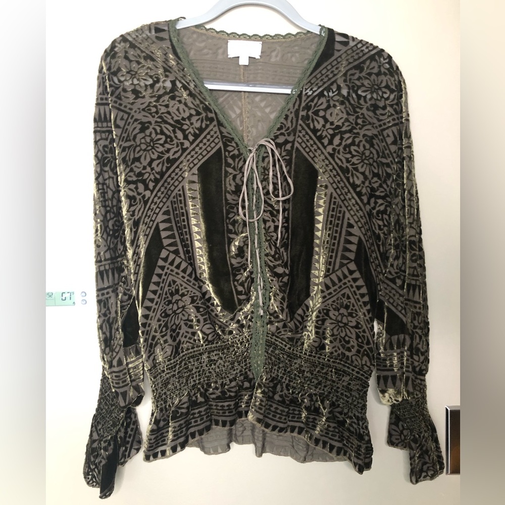 Johnny Was Forest Green Floral Blouse